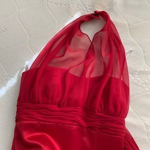 Red David’s Bridal prom dress